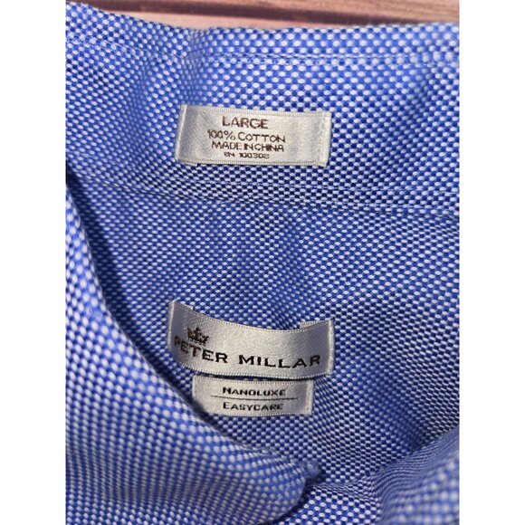 Peter Millar Mens Dress Shirt Large Blue Nanoluxe Easycare Cotton - Picture 5 of 7